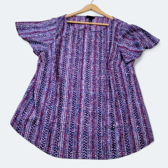 Lane Brant Short Flutter Sleeve Top Blouse Patterned Print Size 14 - Picture 1 of 13